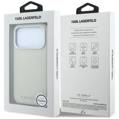 MagSafe Case for Apple iPhone 18 Pro Max / 17 Pro Max, Karl Lagerfeld, Grained Elongated Logo, Beige