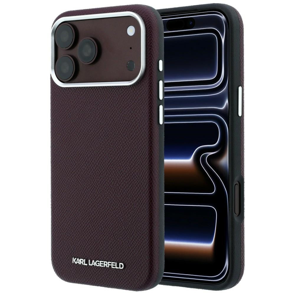 MagSafe Case for Apple iPhone 18 Pro Max / 17 Pro Max, Karl Lagerfeld, Grained Elongated Logo, Burgundy