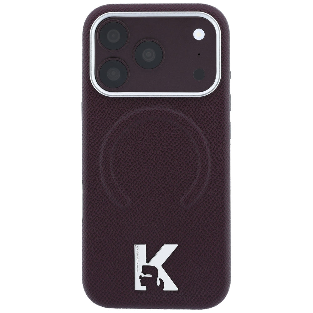 MagSafe-hoesje voor Apple iPhone 18 Pro Max / 17 Pro Max, Karl Lagerfeld, Gegranuleerd Geëmbossed Ring, Wijnrood