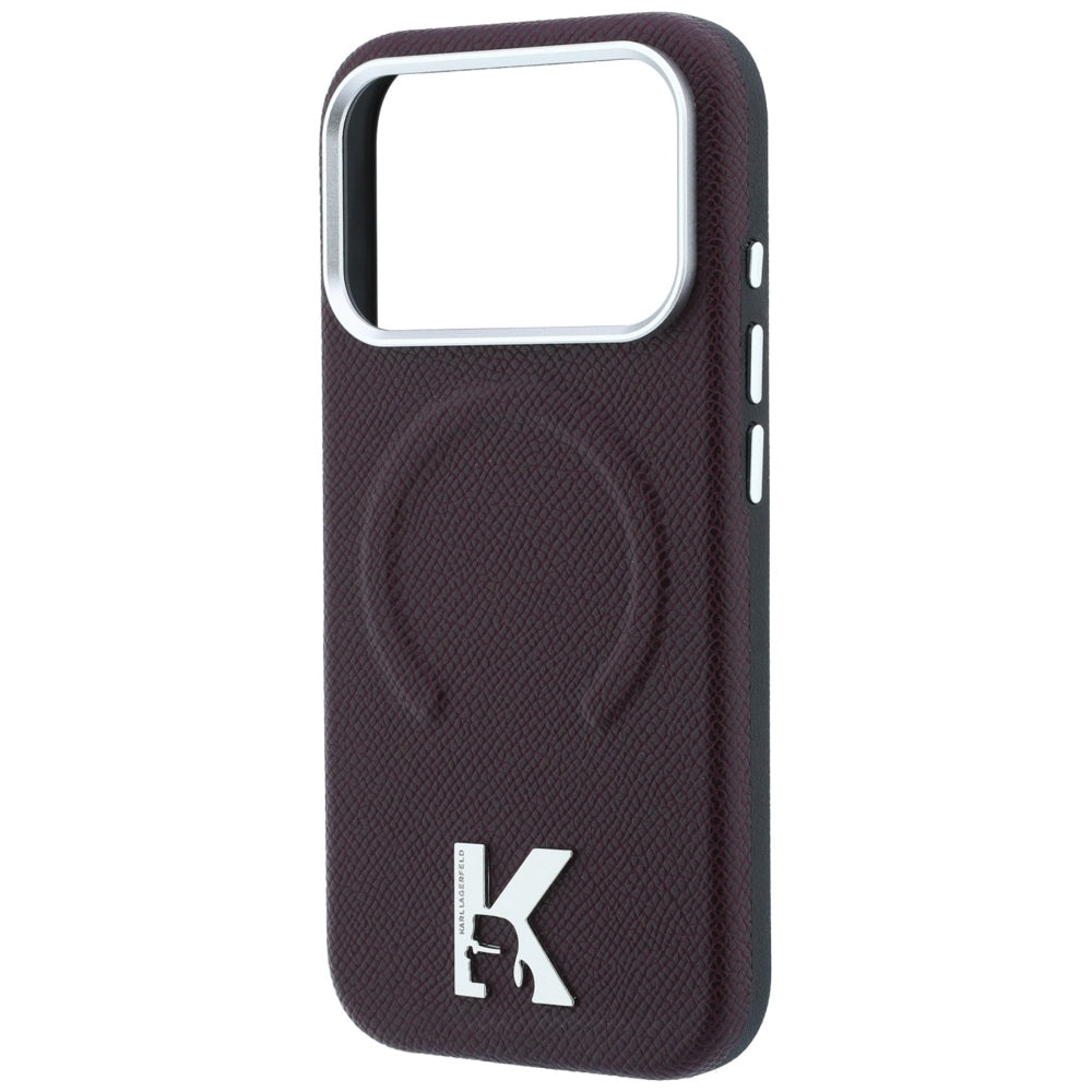 MagSafe-hoesje voor Apple iPhone 18 Pro Max / 17 Pro Max, Karl Lagerfeld, Gegranuleerd Geëmbossed Ring, Wijnrood