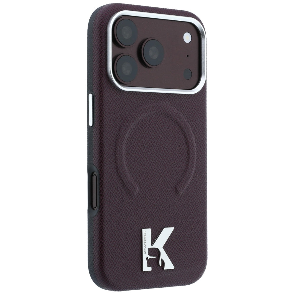 MagSafe-hoesje voor Apple iPhone 18 Pro Max / 17 Pro Max, Karl Lagerfeld, Gegranuleerd Geëmbossed Ring, Wijnrood