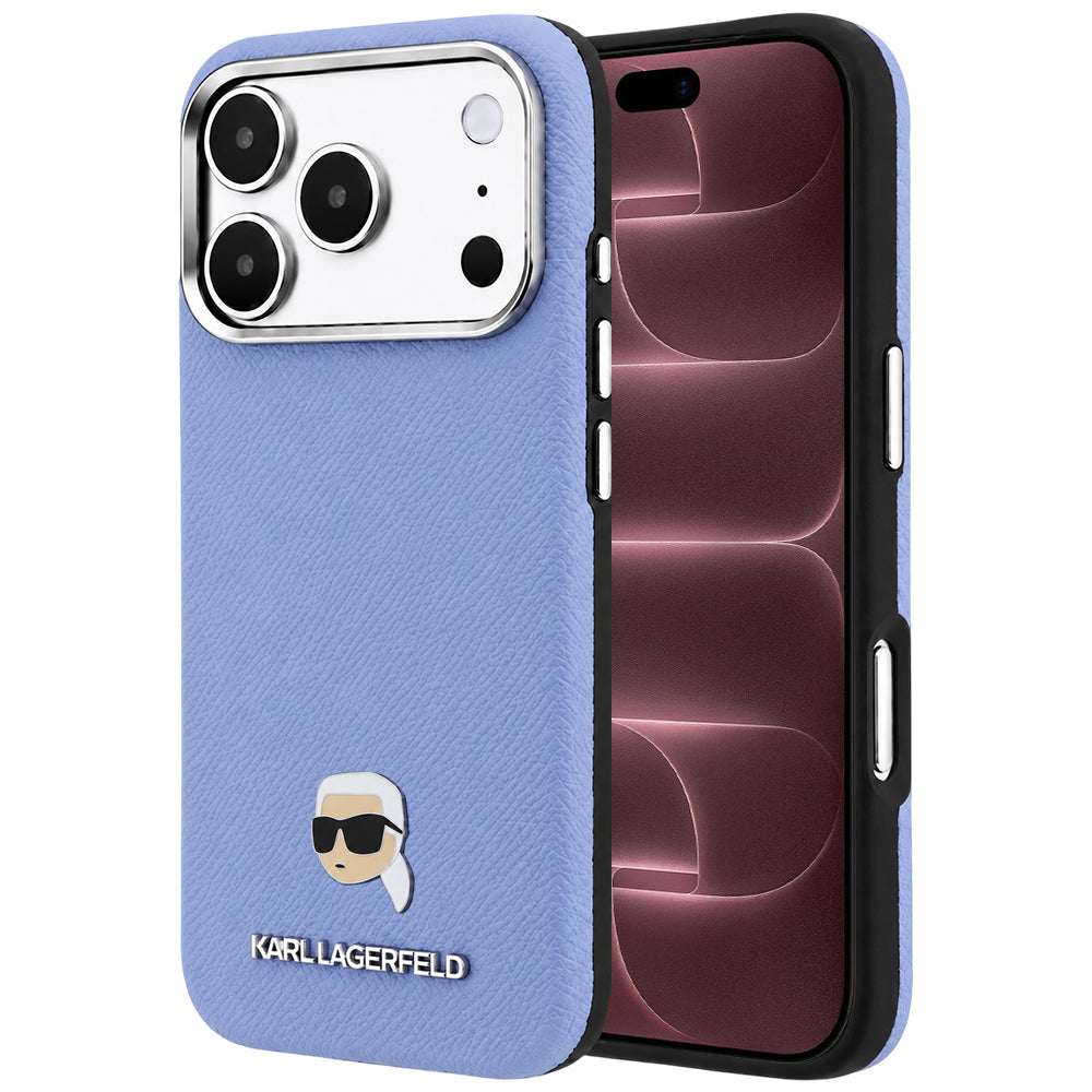 MagSafe-hoesje voor Apple iPhone 18 Pro Max / 17 Pro Max, Karl Lagerfeld, Gegranuleerd Karl Head's Metaal, Blauw