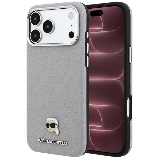 MagSafe-hoes voor Apple iPhone 18 Pro Max / 17 Pro Max, Karl Lagerfeld, Grained Karl Head's Metal, Grijs