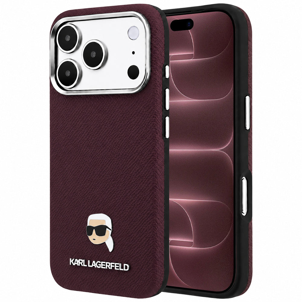 MagSafe-hoesje voor Apple iPhone 18 Pro Max / 17 Pro Max, Karl Lagerfeld, Gegranuleerd Karl Head's Metaal, Bordeaux