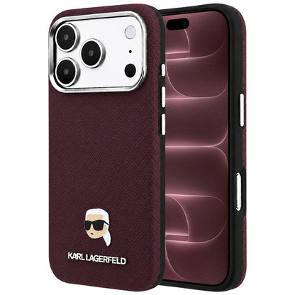 MagSafe-hoesje voor Apple iPhone 18 Pro Max / 17 Pro Max, Karl Lagerfeld, Gegranuleerd Karl Head's Metaal, Bordeaux