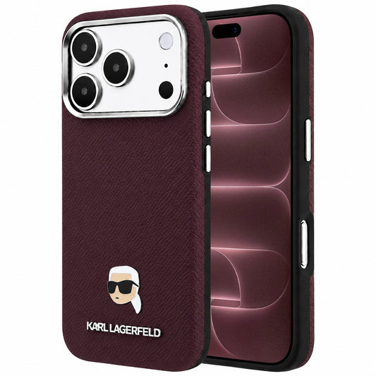 MagSafe-hoesje voor Apple iPhone 18 Pro Max / 17 Pro Max, Karl Lagerfeld, Gegranuleerd Karl Head's Metaal, Bordeaux