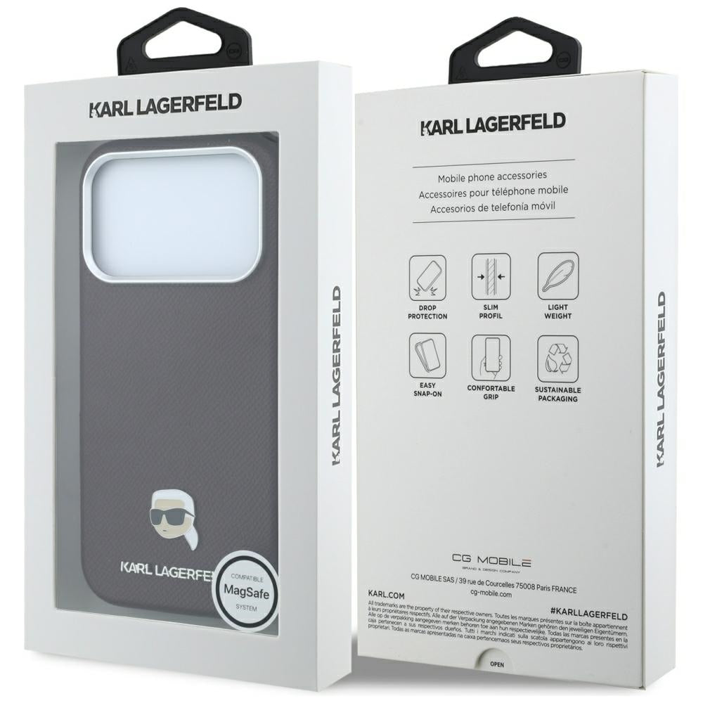 MagSafe-hoesje voor Apple iPhone 18 Pro Max / 17 Pro Max, Karl Lagerfeld, Gegranuleerd Karl Head's Metaal, Bordeaux
