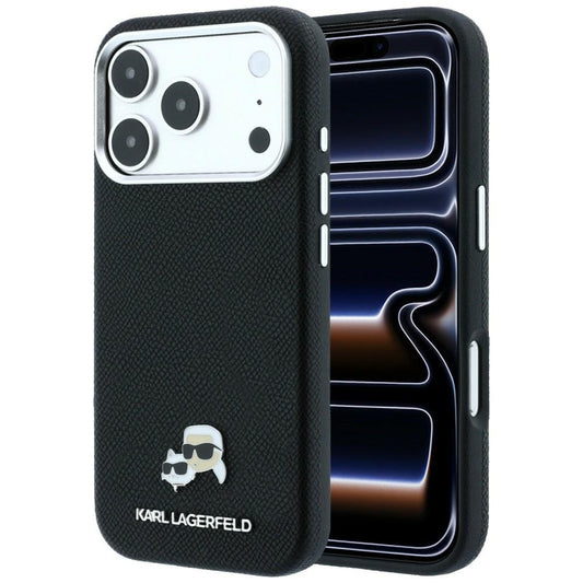 MagSafe-hoes voor Apple iPhone 18 Pro Max / 17 Pro Max, Karl Lagerfeld, Grained KC Heads, Zwart