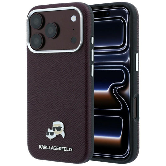 MagSafe-hoes voor Apple iPhone 18 Pro Max / 17 Pro Max, Karl Lagerfeld, Grained KC Heads, Bordeaux