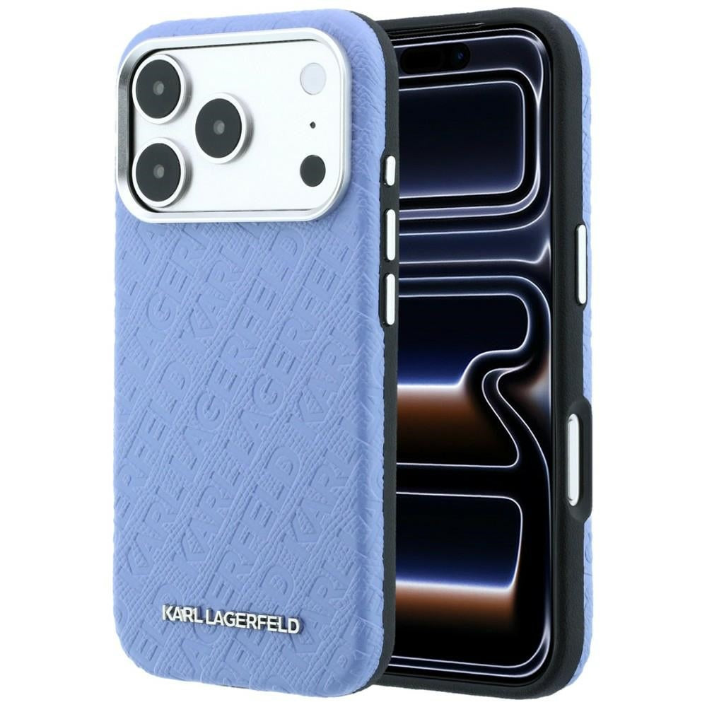 MagSafe Case for Apple iPhone 18 Pro Max / 17 Pro Max, Karl Lagerfeld, Grained Metal Logo, Blue