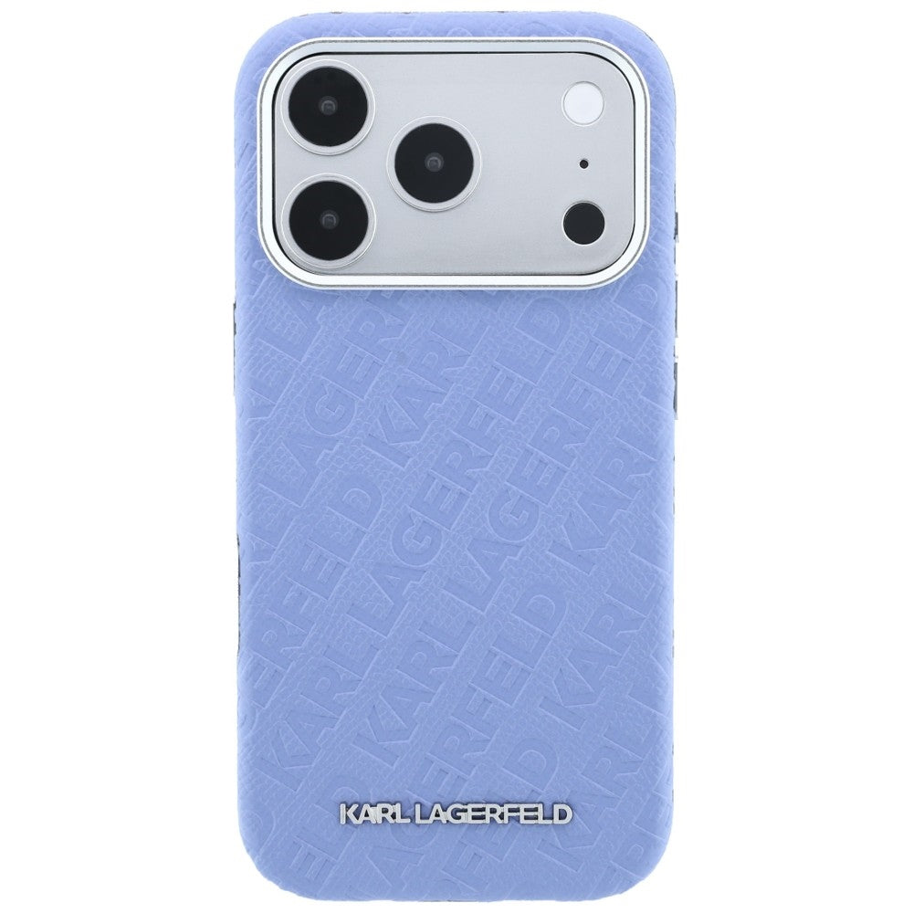 MagSafe Case for Apple iPhone 18 Pro Max / 17 Pro Max, Karl Lagerfeld, Grained Metal Logo, Blue