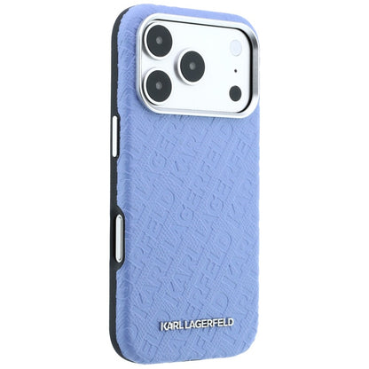 MagSafe Case for Apple iPhone 18 Pro Max / 17 Pro Max, Karl Lagerfeld, Grained Metal Logo, Blue