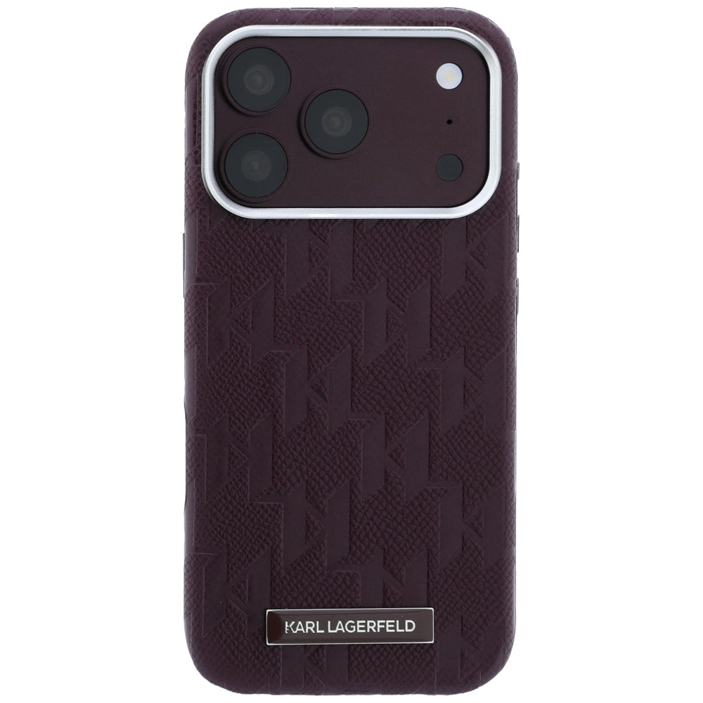 MagSafe Case for Apple iPhone 18 Pro Max / 17 Pro Max, Karl Lagerfeld, Grained Mono Resin Logo, Burgundy