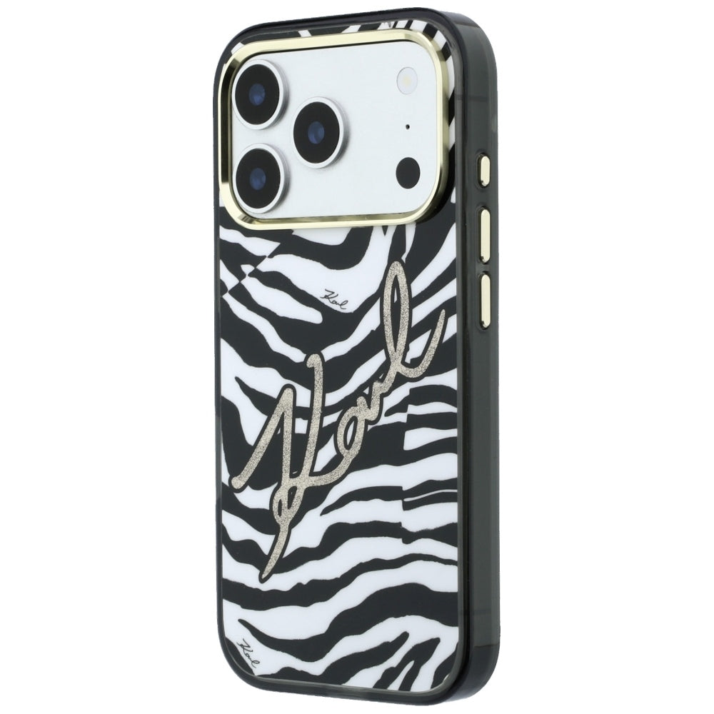 MagSafe-hoesje voor Apple iPhone 18 Pro Max / 17 Pro Max, Karl Lagerfeld, HC IML Signature Zebra Glitter Gold, Zwart