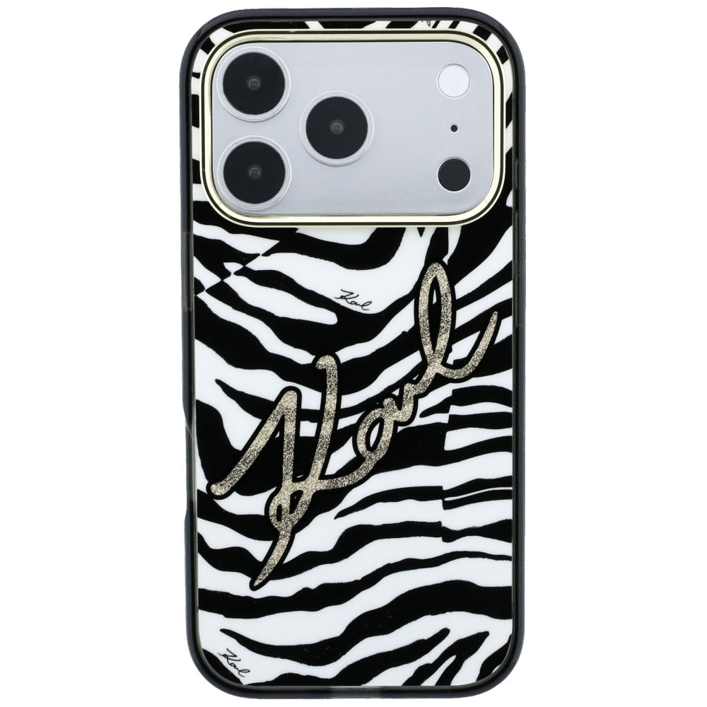 MagSafe-hoesje voor Apple iPhone 18 Pro Max / 17 Pro Max, Karl Lagerfeld, HC IML Signature Zebra Glitter Gold, Zwart