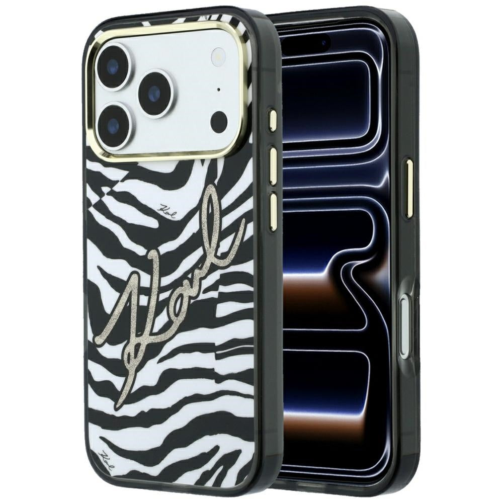 MagSafe-hoesje voor Apple iPhone 18 Pro Max / 17 Pro Max, Karl Lagerfeld, HC IML Signature Zebra Glitter Gold, Zwart