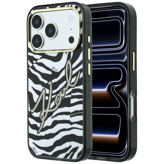 MagSafe-hoesje voor Apple iPhone 18 Pro Max / 17 Pro Max, Karl Lagerfeld, HC IML Signature Zebra Glitter Gold, Zwart