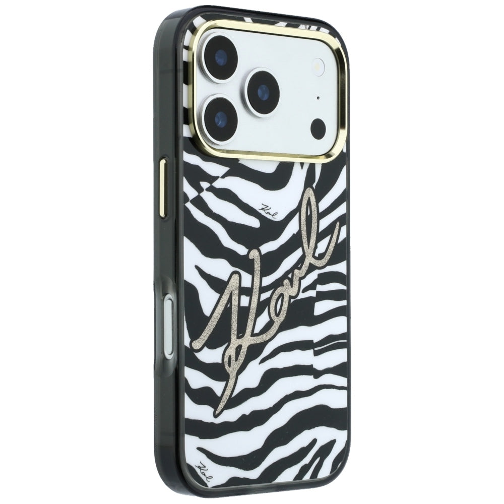 MagSafe-hoesje voor Apple iPhone 18 Pro Max / 17 Pro Max, Karl Lagerfeld, HC IML Signature Zebra Glitter Gold, Zwart