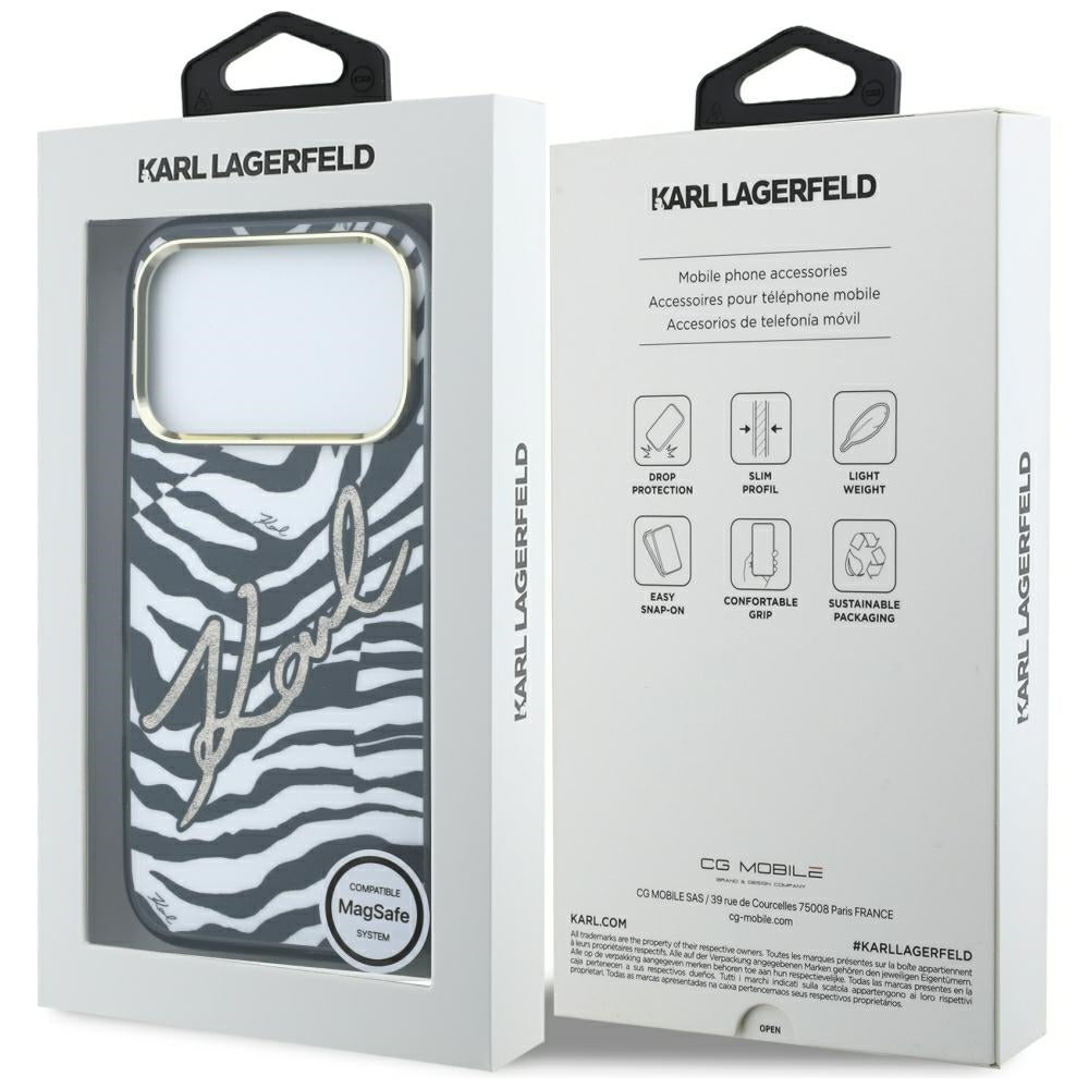 MagSafe-hoesje voor Apple iPhone 18 Pro Max / 17 Pro Max, Karl Lagerfeld, HC IML Signature Zebra Glitter Gold, Zwart
