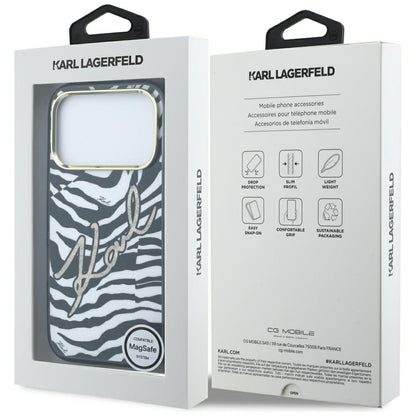 MagSafe-hoesje voor Apple iPhone 18 Pro Max / 17 Pro Max, Karl Lagerfeld, HC IML Signature Zebra Glitter Gold, Zwart
