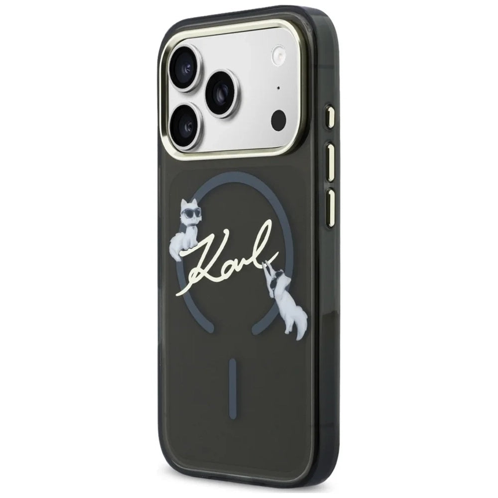 MagSafe-hoes voor Apple iPhone 18 Pro Max / 17 Pro Max, Karl Lagerfeld, IML Choupette Karl Script Logo, Zwart