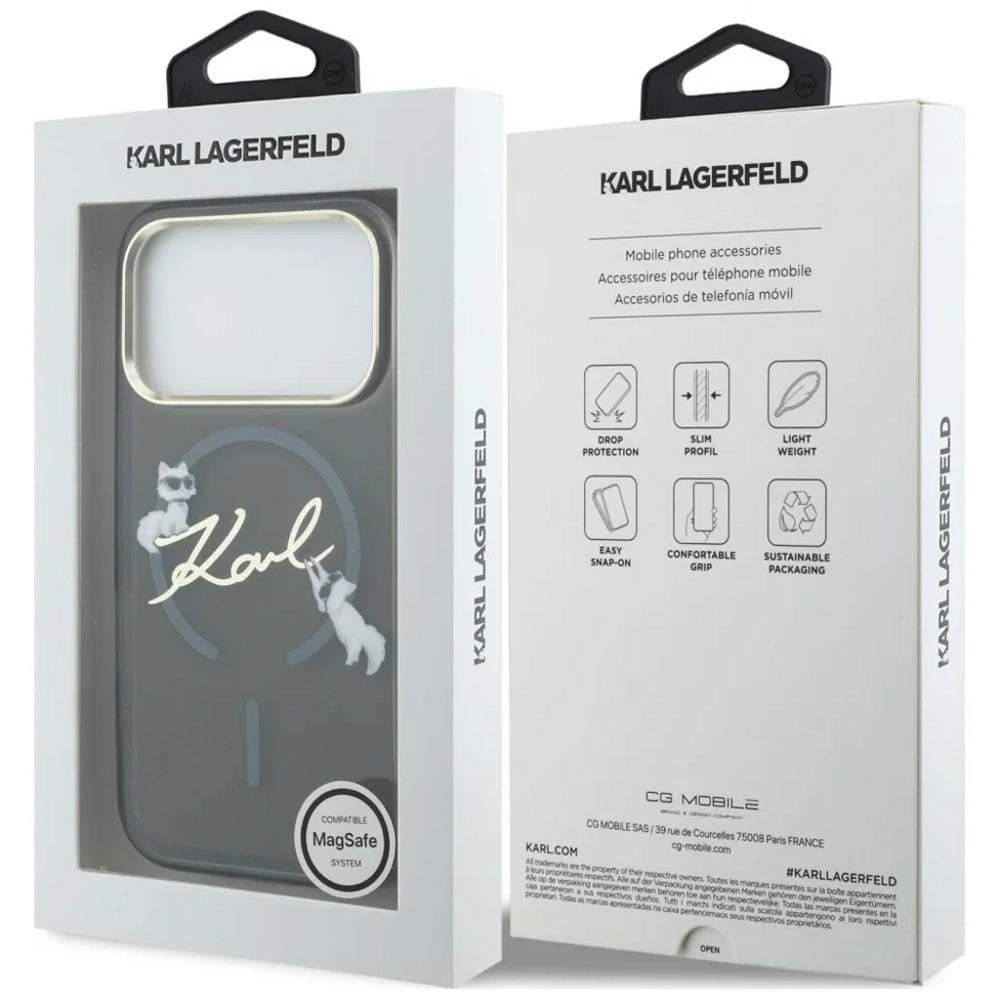 MagSafe-hoes voor Apple iPhone 18 Pro Max / 17 Pro Max, Karl Lagerfeld, IML Choupette Karl Script Logo, Zwart
