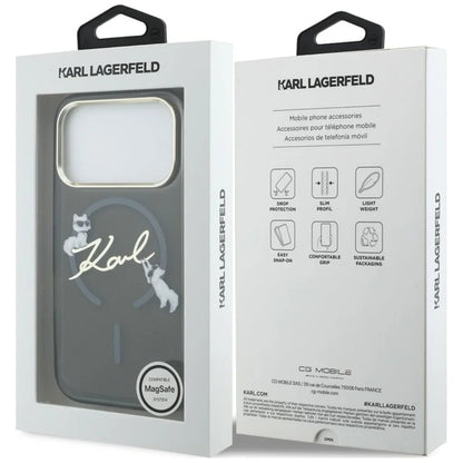 MagSafe-hoes voor Apple iPhone 18 Pro Max / 17 Pro Max, Karl Lagerfeld, IML Choupette Karl Script Logo, Zwart