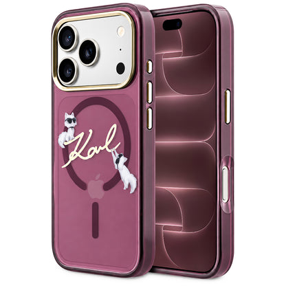 MagSafe-hoesje voor Apple iPhone 18 Pro Max / 17 Pro Max, Karl Lagerfeld, IML Choupette Karl Script Logo, Bordeaux