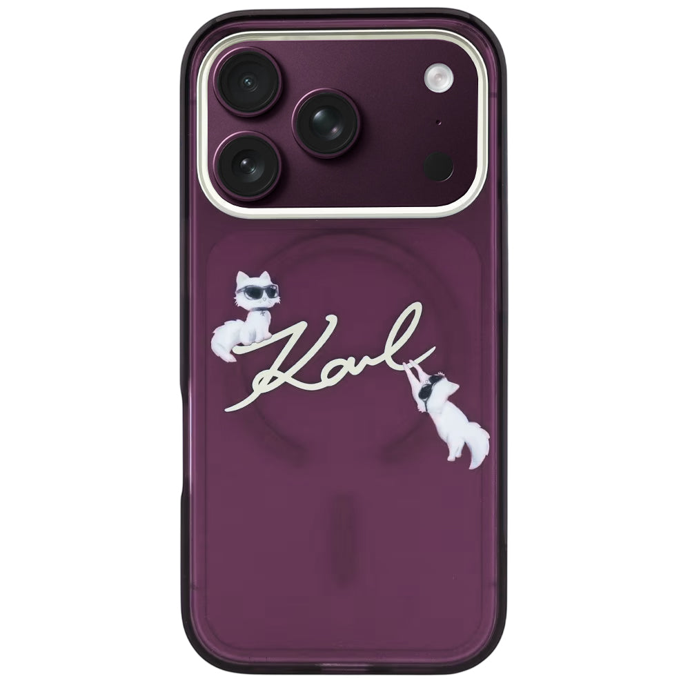 MagSafe-hoesje voor Apple iPhone 18 Pro Max / 17 Pro Max, Karl Lagerfeld, IML Choupette Karl Script Logo, Bordeaux
