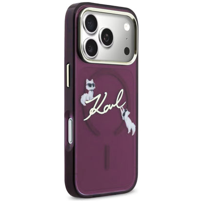 MagSafe-hoesje voor Apple iPhone 18 Pro Max / 17 Pro Max, Karl Lagerfeld, IML Choupette Karl Script Logo, Bordeaux