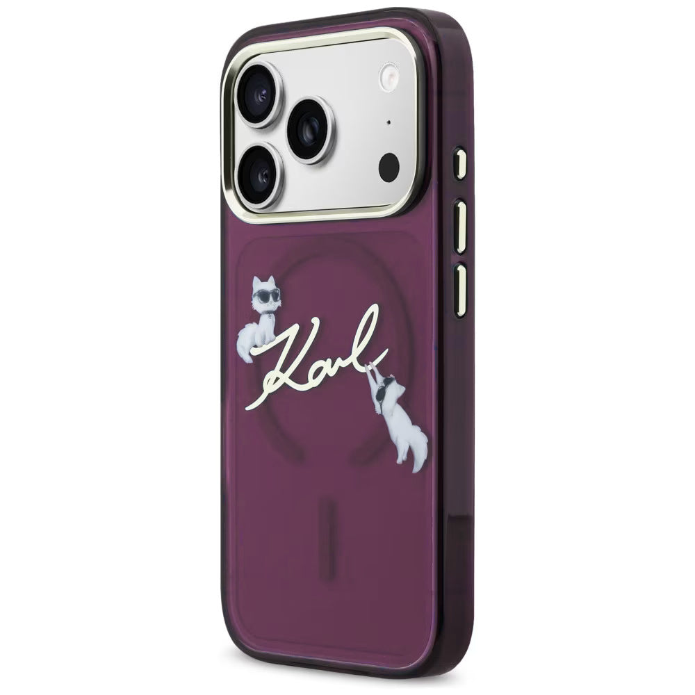 MagSafe-hoesje voor Apple iPhone 18 Pro Max / 17 Pro Max, Karl Lagerfeld, IML Choupette Karl Script Logo, Bordeaux