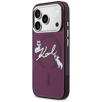 MagSafe-hoesje voor Apple iPhone 18 Pro Max / 17 Pro Max, Karl Lagerfeld, IML Choupette Karl Script Logo, Bordeaux
