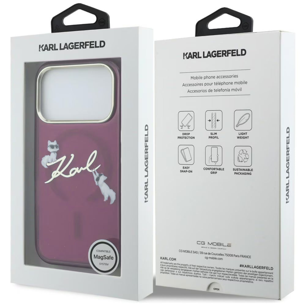 MagSafe-hoesje voor Apple iPhone 18 Pro Max / 17 Pro Max, Karl Lagerfeld, IML Choupette Karl Script Logo, Bordeaux