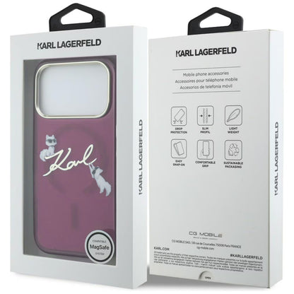 MagSafe-hoesje voor Apple iPhone 18 Pro Max / 17 Pro Max, Karl Lagerfeld, IML Choupette Karl Script Logo, Bordeaux