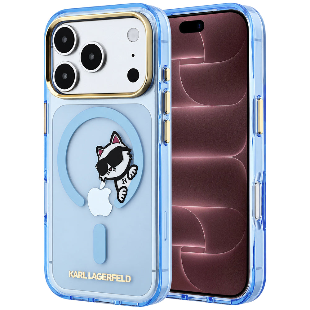 MagSafe-hoesje voor Apple iPhone 18 Pro Max / 17 Pro Max, Karl Lagerfeld, IML Peekaboo Print and Metal Frame, Bleu