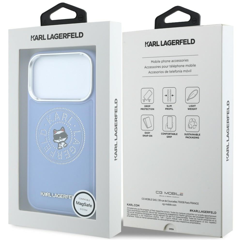 MagSafe-hoesje voor Apple iPhone 18 Pro Max / 17 Pro Max, Karl Lagerfeld, Point and Choupette Sketch, blauw