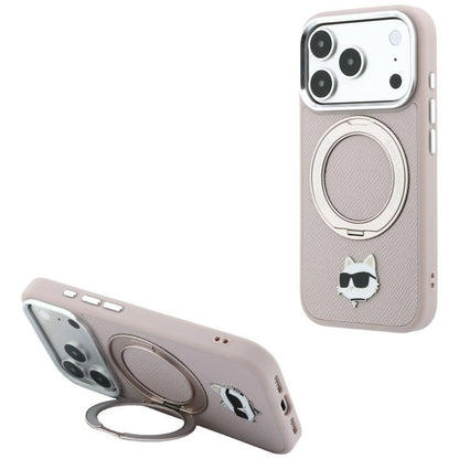 MagSafe-hoesje voor Apple iPhone 18 Pro Max / 17 Pro Max, Karl Lagerfeld, Ring Stand 360 Choupette Pin, roze