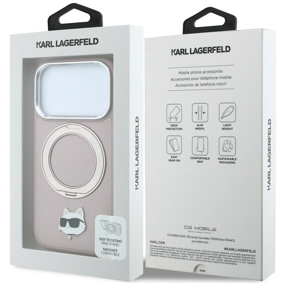 MagSafe-hoesje voor Apple iPhone 18 Pro Max / 17 Pro Max, Karl Lagerfeld, Ring Stand 360 Choupette Pin, roze