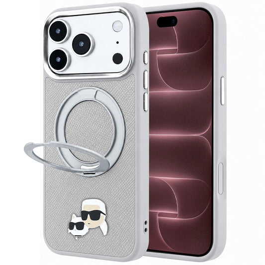 MagSafe-hoesje voor Apple iPhone 18 Pro Max / 17 Pro Max, Karl Lagerfeld, Ring Stand 360 Karl & Choupette Pin, grijs