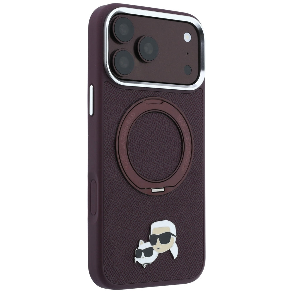 MagSafe-hoesje voor Apple iPhone 18 Pro Max / 17 Pro Max, Karl Lagerfeld, Ring Stand 360 Karl & Choupette Pin, bordeauxrood