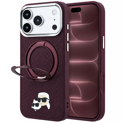 MagSafe-hoesje voor Apple iPhone 18 Pro Max / 17 Pro Max, Karl Lagerfeld, Ring Stand 360 Karl & Choupette Pin, bordeauxrood