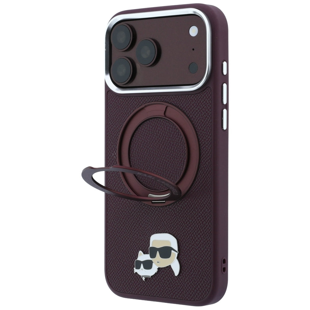MagSafe-hoesje voor Apple iPhone 18 Pro Max / 17 Pro Max, Karl Lagerfeld, Ring Stand 360 Karl & Choupette Pin, bordeauxrood