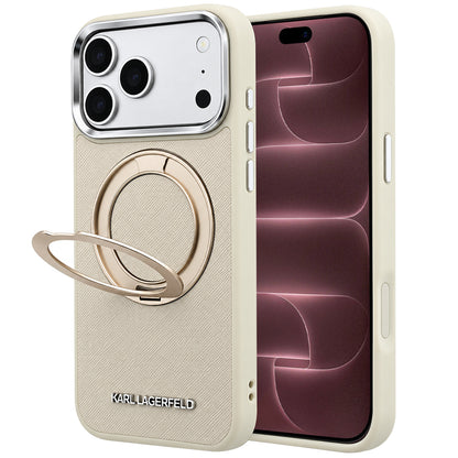 MagSafe-hoesje voor Apple iPhone 18 Pro Max / 17 Pro Max, Karl Lagerfeld, Ring Stand 360 Saffiano, beige