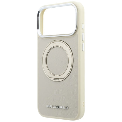 MagSafe-hoesje voor Apple iPhone 18 Pro Max / 17 Pro Max, Karl Lagerfeld, Ring Stand 360 Saffiano, beige
