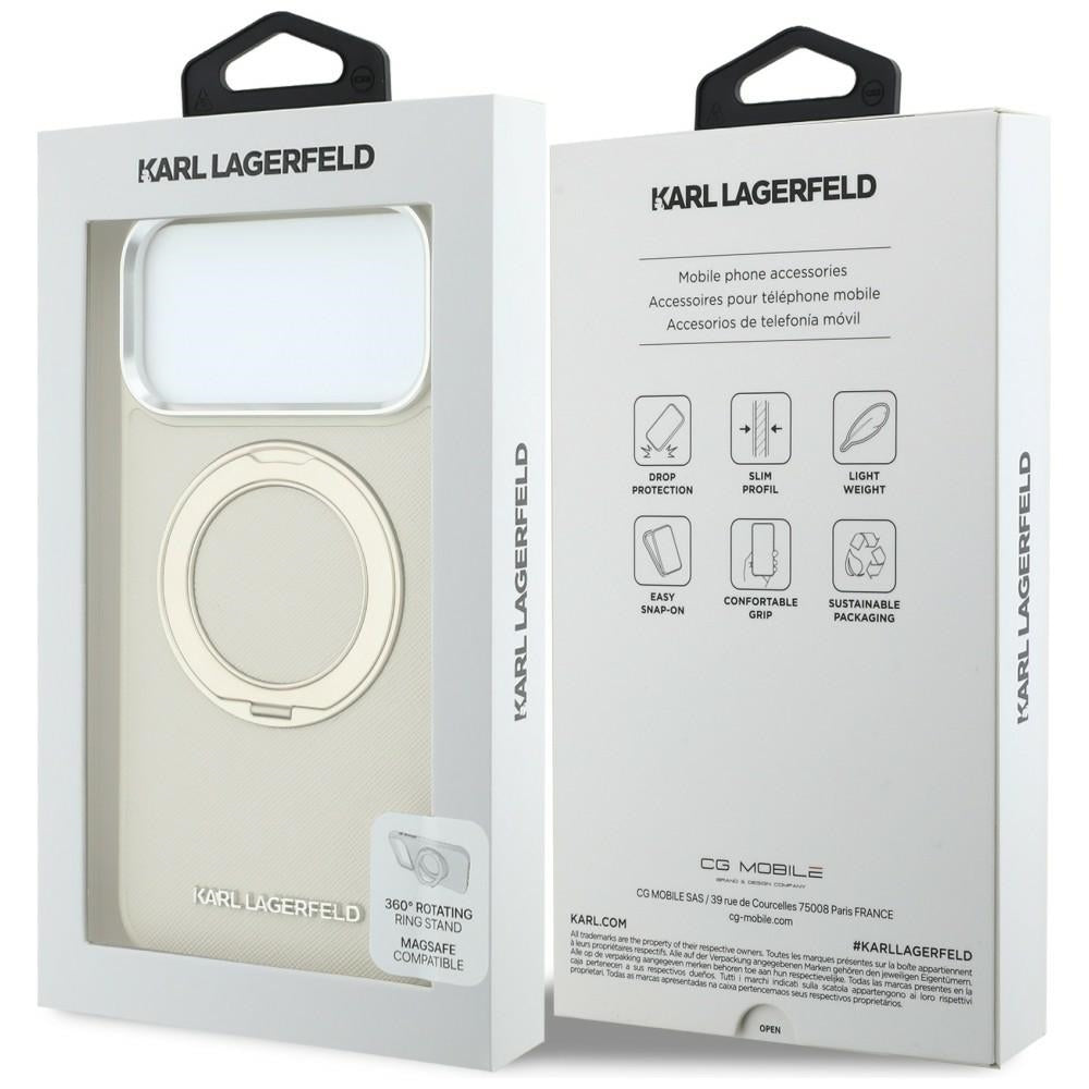 MagSafe-hoesje voor Apple iPhone 18 Pro Max / 17 Pro Max, Karl Lagerfeld, Ring Stand 360 Saffiano, beige