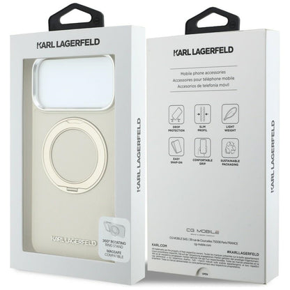 MagSafe-hoesje voor Apple iPhone 18 Pro Max / 17 Pro Max, Karl Lagerfeld, Ring Stand 360 Saffiano, beige