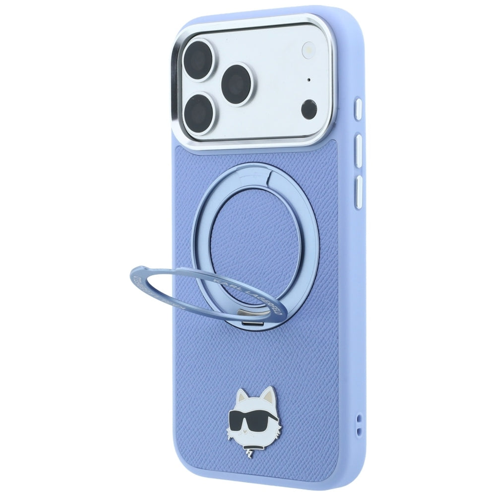 MagSafe Case for Apple iPhone 18 Pro Max / 17 Pro Max, Karl Lagerfeld, Saffiano Ring Stand 360 Choupette Pin, Blue