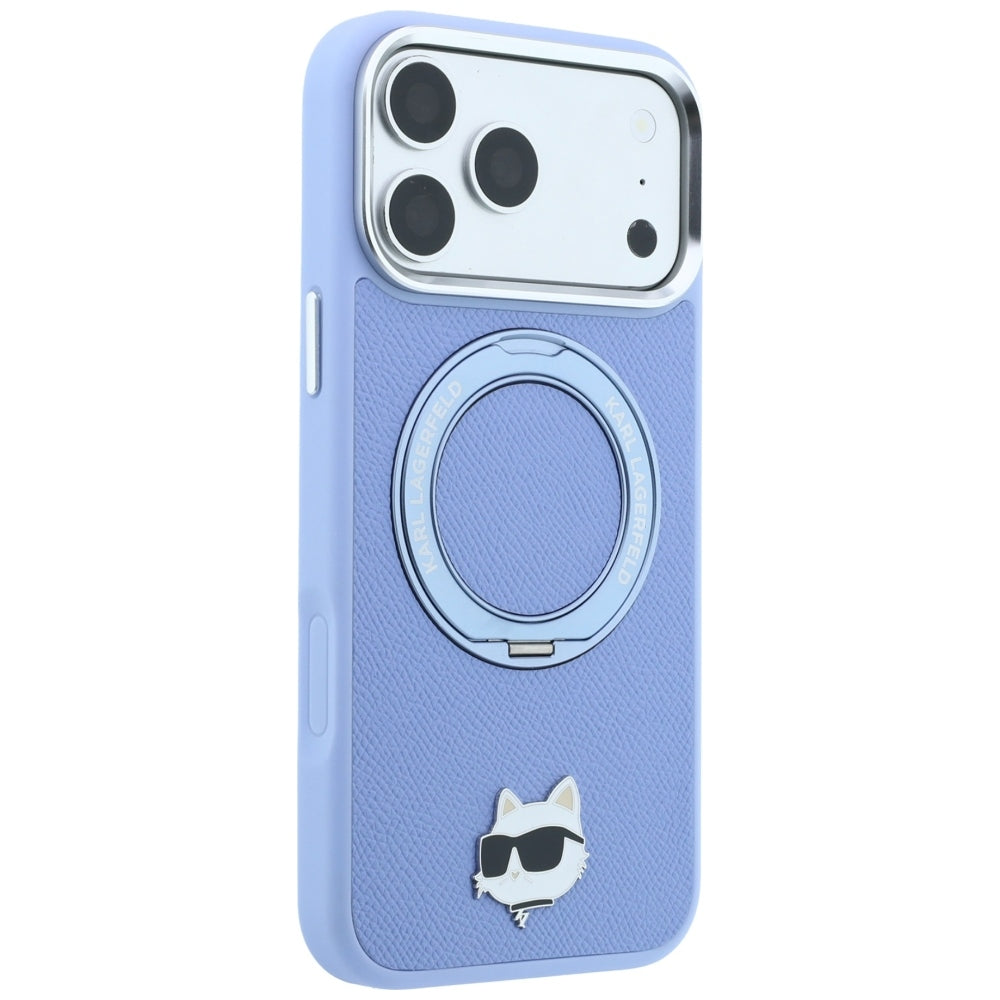 MagSafe Case for Apple iPhone 18 Pro Max / 17 Pro Max, Karl Lagerfeld, Saffiano Ring Stand 360 Choupette Pin, Blue