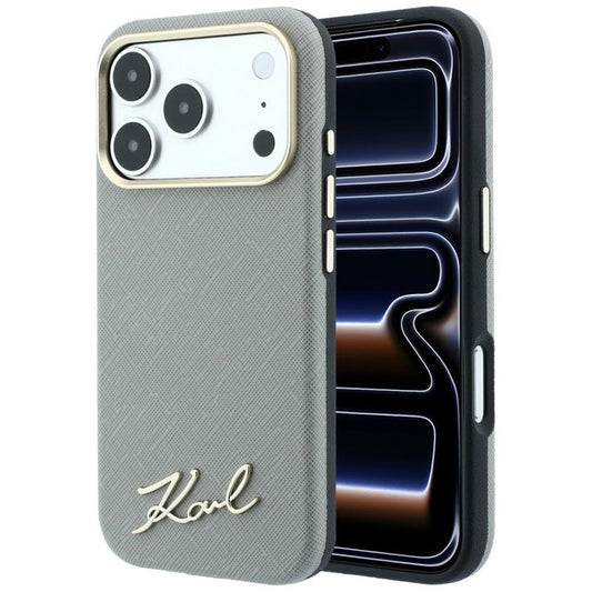 MagSafe-hoesje voor Apple iPhone 18 Pro Max / 17 Pro Max, Karl Lagerfeld, Saffiano Small Script Metal Logo, Beige
