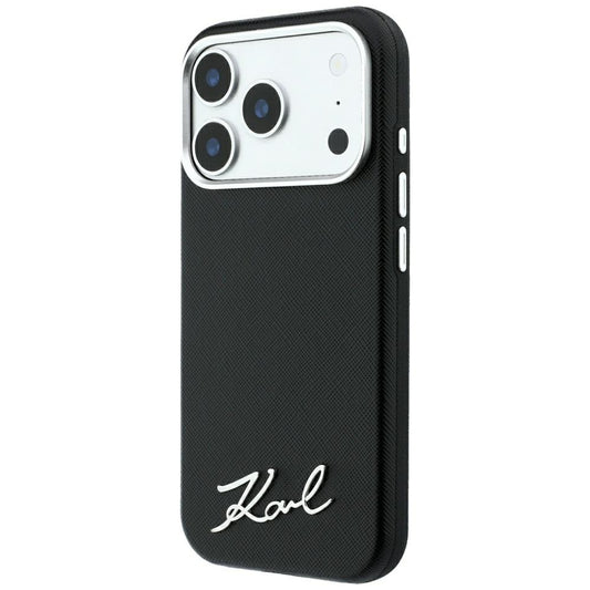 MagSafe-hoesje voor Apple iPhone 18 Pro Max / 17 Pro Max, Karl Lagerfeld, Saffiano Small Script Metal Logo, Zwart